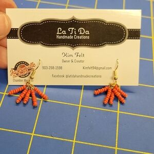 Beaded Tassel Fringe Earrings 1" Melon Orange